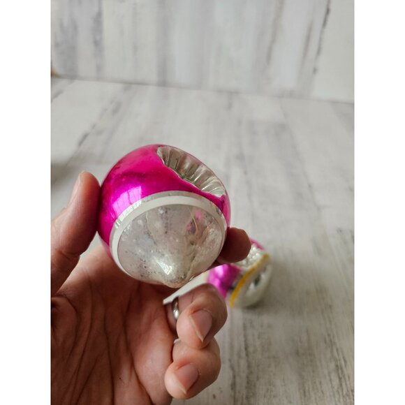 Radko shiny Brite double pink indent teardrop flocked Mercury glass ornament set - Picture 9 of 16